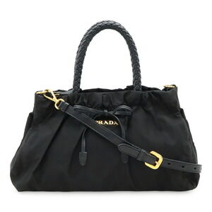 Prada TESSUTO BOW Shoulder Bag ribbon leather Black